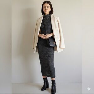 Chic Minimalist Grey Sweater Dress | High Neck Bodycon Capsule Wardrobe Staple